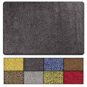 Solid Front Doormat, Super Absorbent. 24 in X 36 in (Black / Grey)