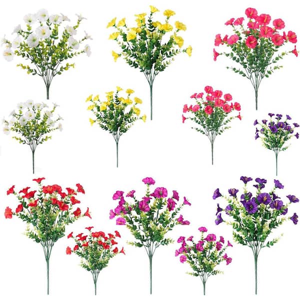 14 in. Six Mixed Multi-Colored Outdoor Artificial Faux Flowers Plants (12 Bundles)