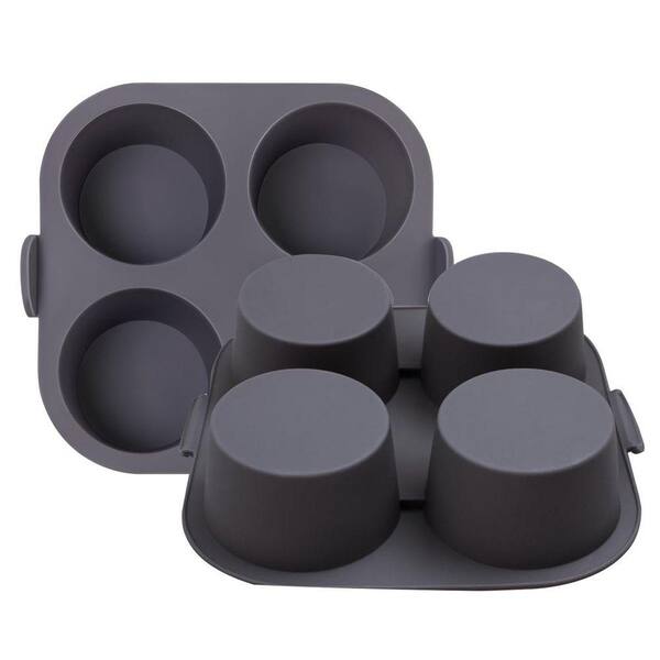 4-Piece Silicone Nonstick Muffin Pan Set Food Grade Flexible Baking Tray for Cupcakes Brownies Quiches Grey