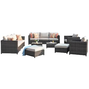 Harper Gray 12-Piece Wicker Outdoor Sectional Set with Beige Cushions