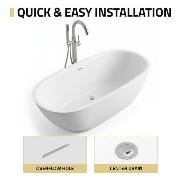 ANZZI 59 in. x 30 in. Freestanding Soaking Bathtub in Glossy White