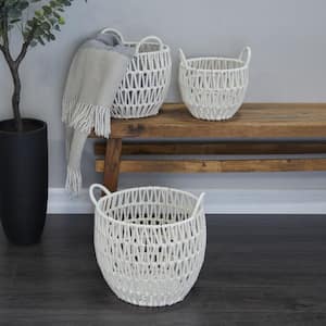 Cotton Handmade Storage Basket with Handles (Set of 3)