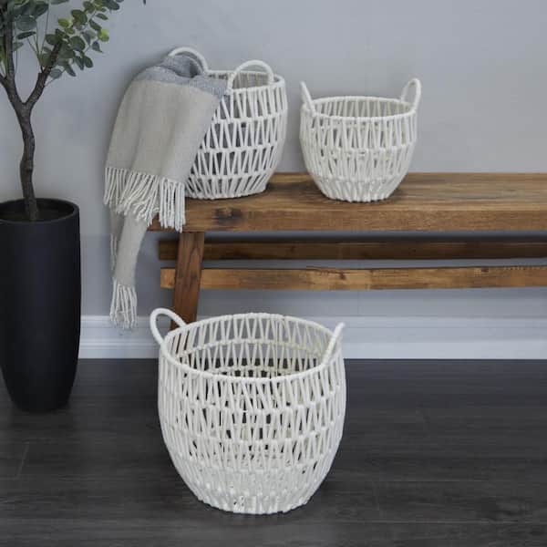 Litton Lane Cotton Handmade Storage Basket with Handles (Set of 3)
