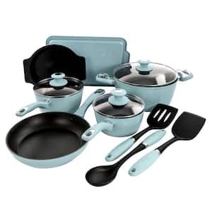 Lynhurst 12 Piece Nonstick Aluminum Cookware Set in Blue with Kitchen Tools