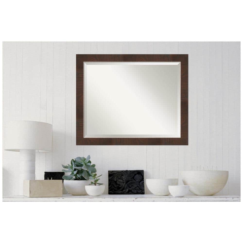 Wildwood Brown and Crosshatch Silver Rectangular Bathroom Vanity Mirror