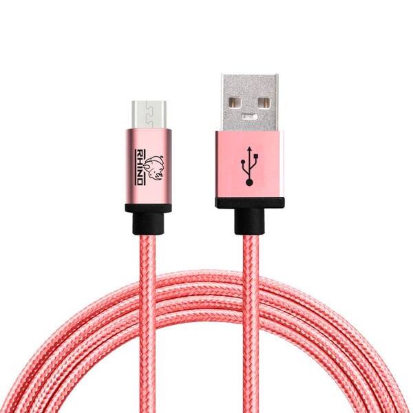 Rhino Micro-USB Cable 6.6 ft. Rose Gold Tough-Braided Extra-Strong Jacket Sync/Charge with 5000+ Bend Lifespan