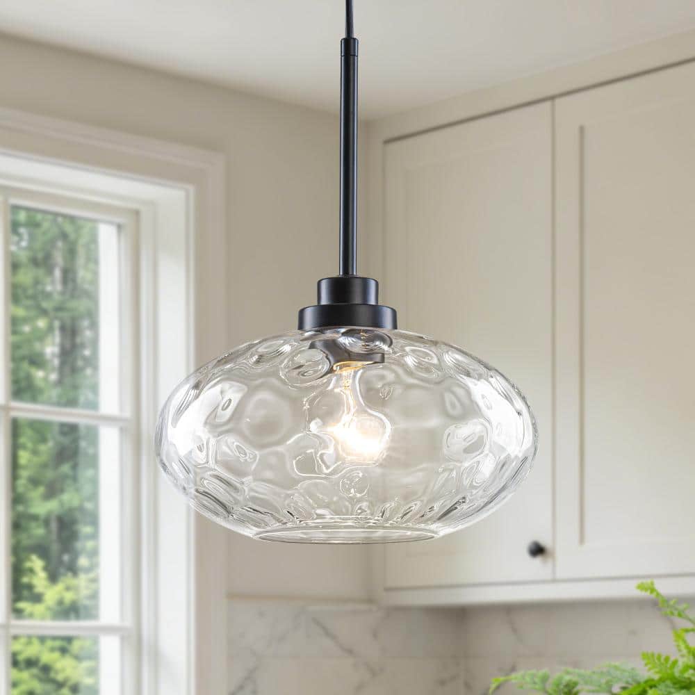1-Light 9.8'' Modern Adjustable Matte Black Pendant Light with Clear Water Ripple Glass Shade for Kitchen Island price history on PriceWatchPro