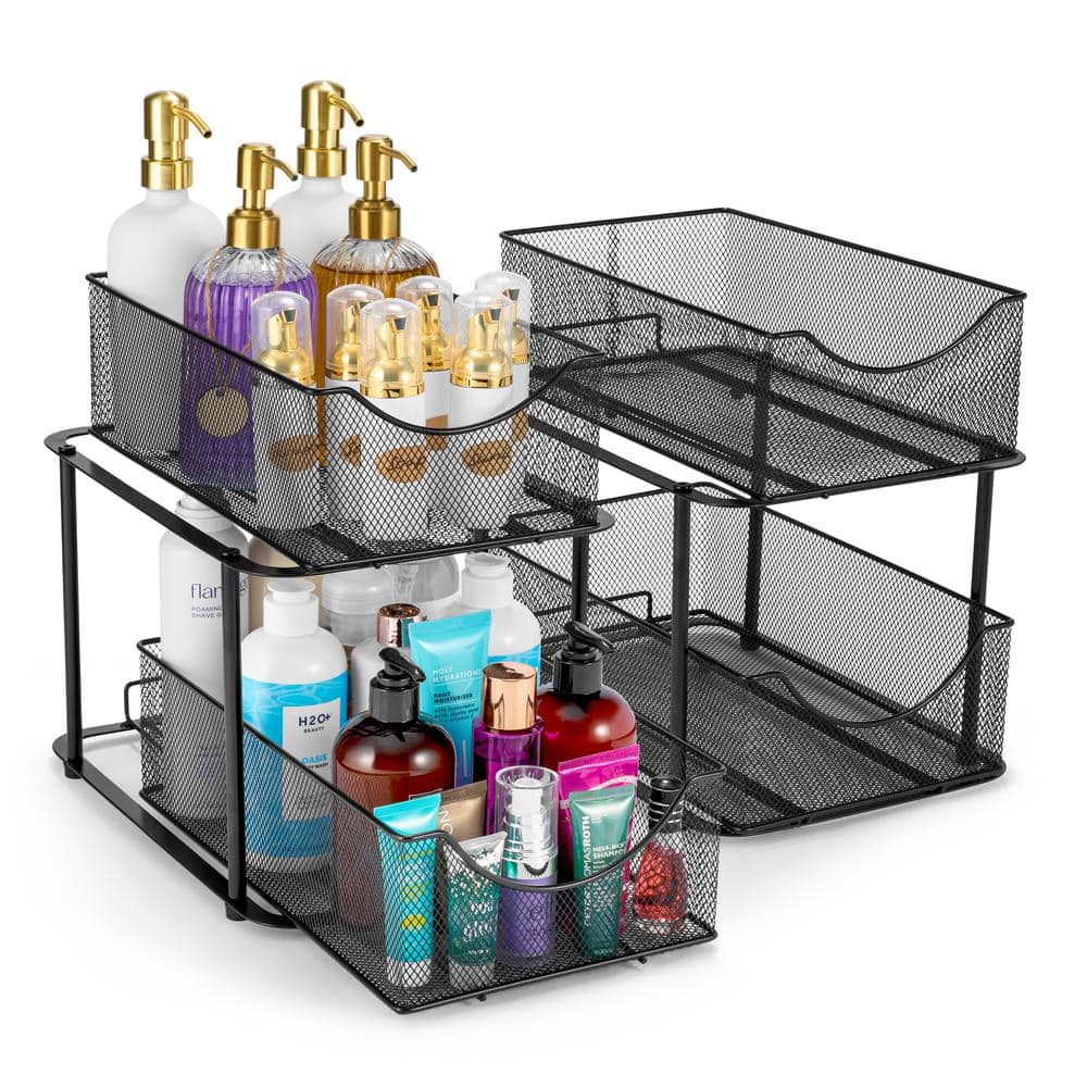 2-Tier Black Metal Under Sink Bathroom and Kitchen Organizers and Storage, 