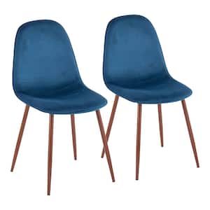 Pebble Blue Velvet and Walnut Metal Dining Chair (Set of 2)