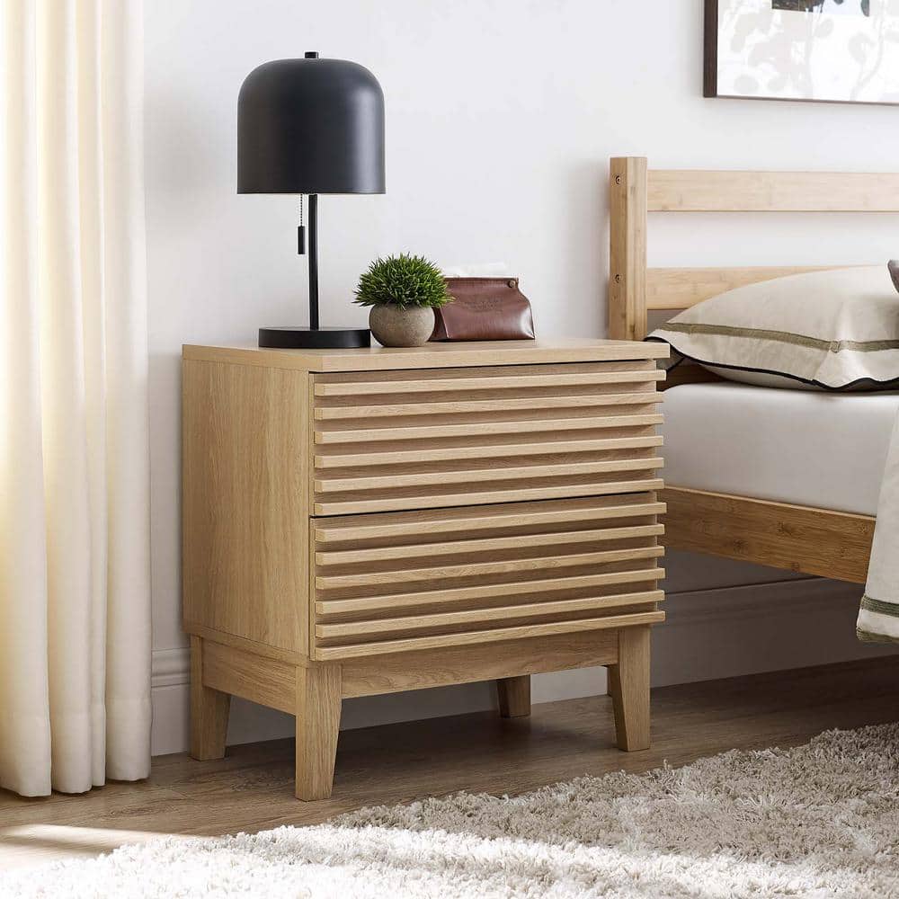 Oak Mid-Century Modern Two-Drawer Nightstand