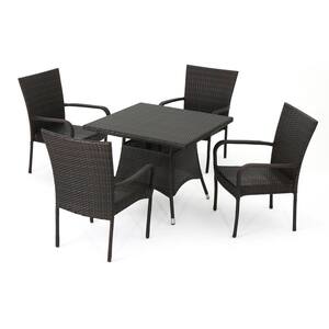 Wesley Multi-Brown 5-Piece Faux Rattan Outdoor Dining Set