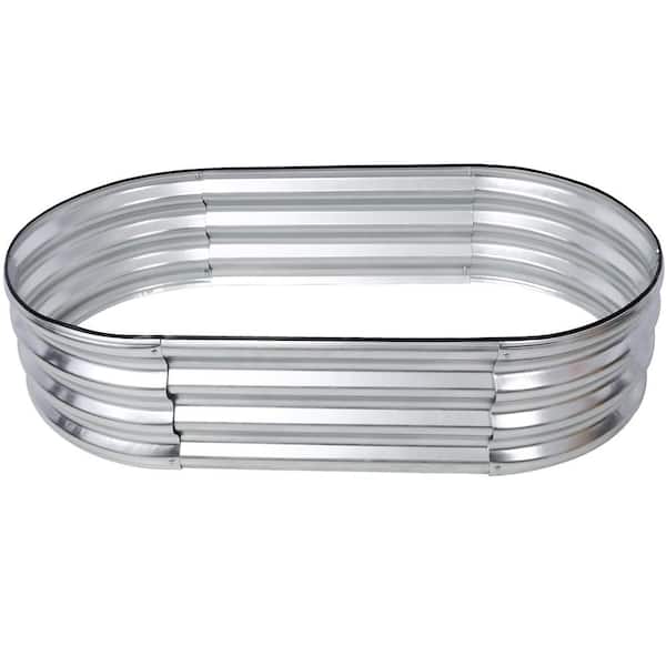 Wildaven 4 ft. x 2 ft. x 1 ft. Silver Galvanized Steel Oval Planter Bed Raised Garden Bed
