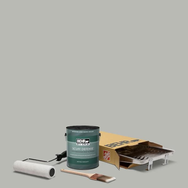 BEHR 1 gal. #PPU18-11 Classic Silver Extra Durable Semi-Gloss Enamel Int. Paint & 5-Piece Wooster Set All-in-One Project Kit