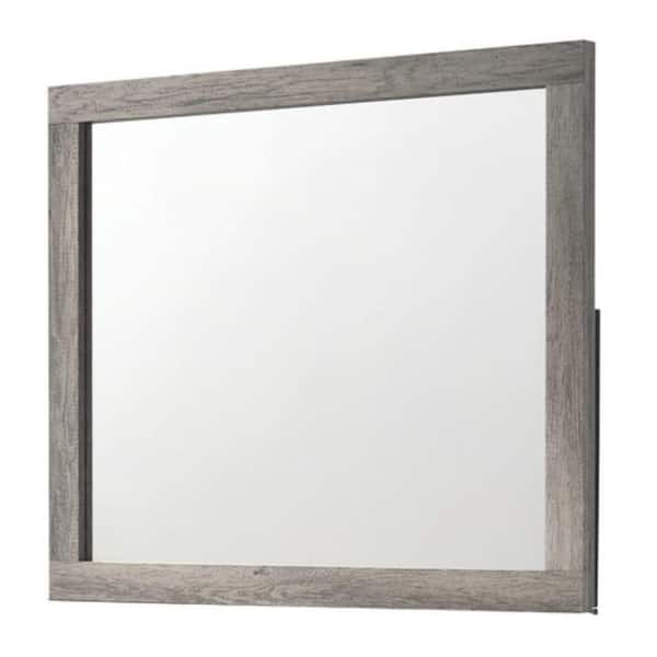 Benjara 1.4 in. W x 36.8 in. H Framed Rectangle Wooden Bathroom Vanity Mirror with Grains in Gray and Silver