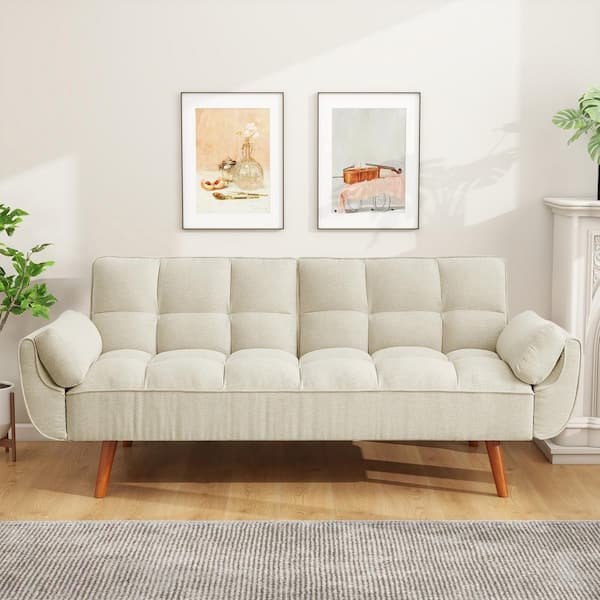 WONDER COMFORT 33 in. Beige Linen Twin Size Futon Sofa Bed, Convertible Couch Sleeper with Reclining Split Tufted Back