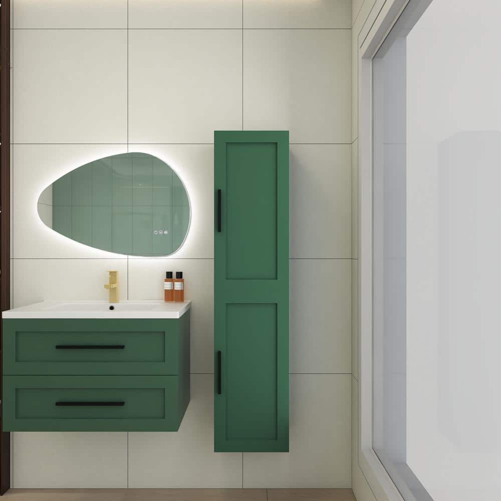 14 in. W x 12 in. D x 59 in. H Bathroom Storage Wall Cabinet in Green