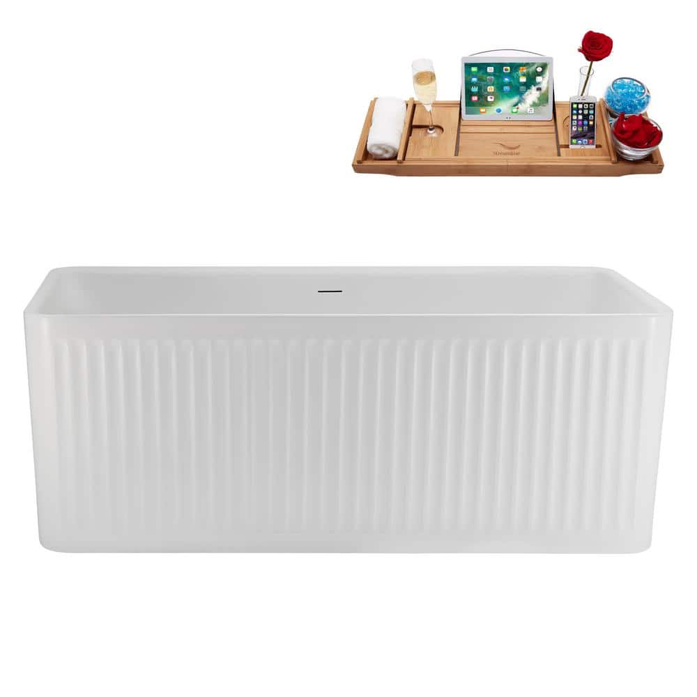 59" White Acrylic Freestanding Soaking Tub with Tray