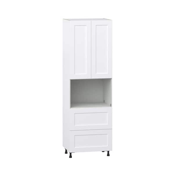 J COLLECTION Roseland 30 in. W x 24 in D x 94.5 in H Assembled Shaker Microwave Pantry Kitchen Cabinet in Warm White with 2 Drawers