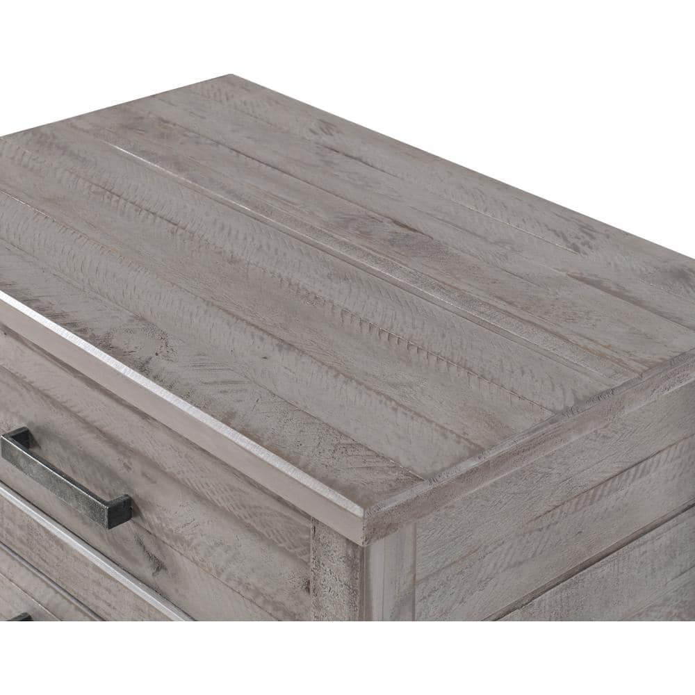 Antique Gray Pine 3-Drawer Rustic Nightstand