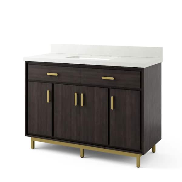 SCOTT LIVING Fletcher 48 in. W x 20 in. D x 34.5in. H Bathroom Vanity in Dark Cherry w/Quartz Vanity Top in White w/White Basin