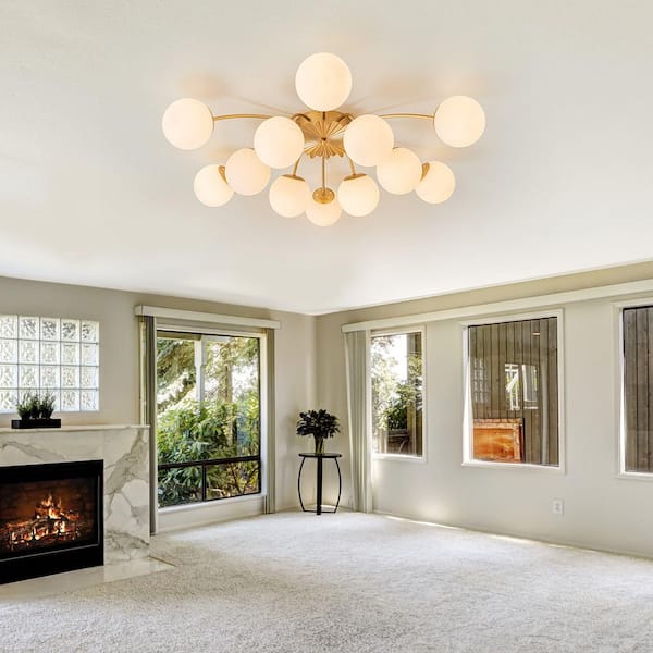 HUOKU Ceder 39.4 in. W 12-Light Brushed Gold Modern Sputnik Semi