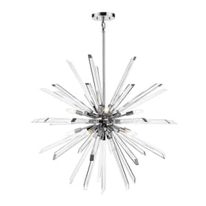 Burst 10-Light Chrome Indoor Starburst Chandelier with No Bulbs Included