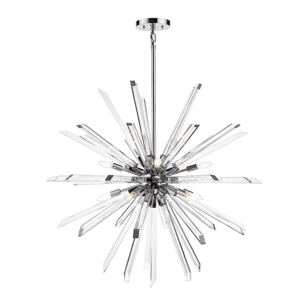 Unbranded Burst 10-Light Chrome Indoor Starburst Chandelier with No Bulbs Included