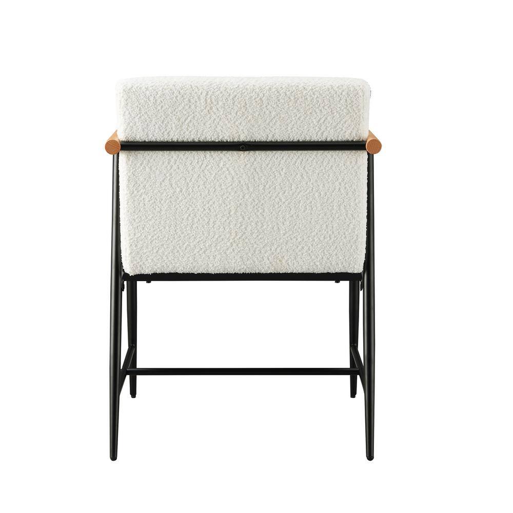 Modern Beige Upholstered Arm Chairs with Black Metal Frame, Set of 2