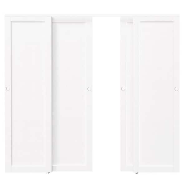 120 in. x 80 in. White PVC Covering 1-Panel MDF Double Sliding Door with Handle, Track, Floor Guide and Hardware Kit