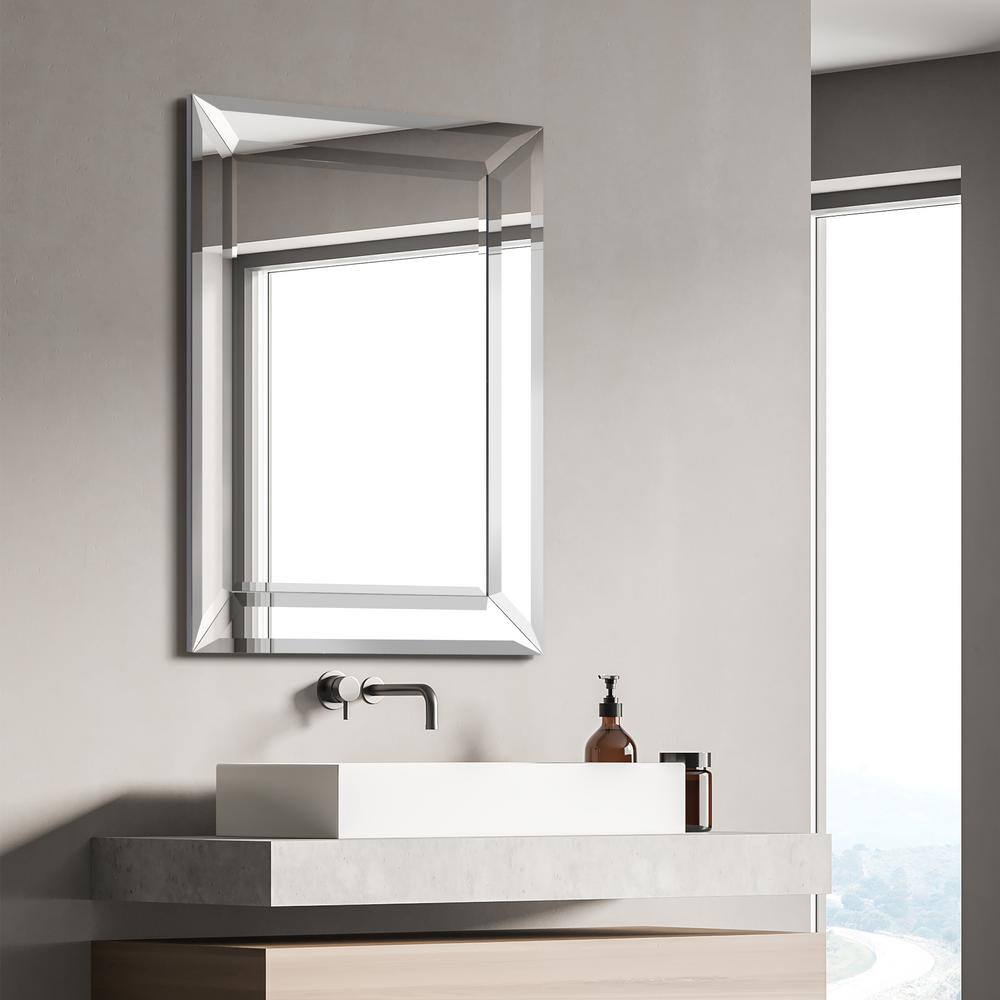 Rectangular Beveled Diamond Silver Framed Wall Mirror 40" x 30"