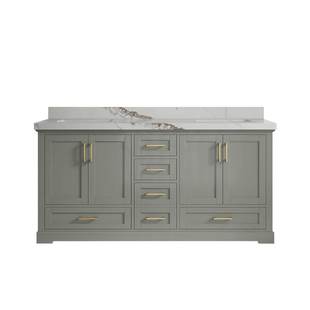 Boston 72 in. Double Sink Freestanding Evergreen Bath Vanity with Calacatta Gold Quartz Top Unassembled price history on PriceWatchPro
