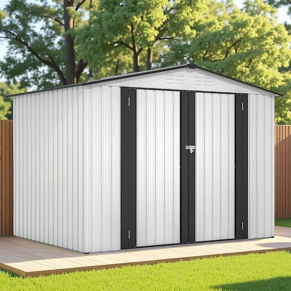 8 ft. W x 6 ft. D Outdoor Metal Storage Shed All Weather Tool Room with 2-Lockable Doors, White (43.23 sq. ft.)