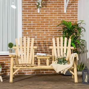 61.8 in. 2-Person Wood Outdoor Adirondack Bench With Table