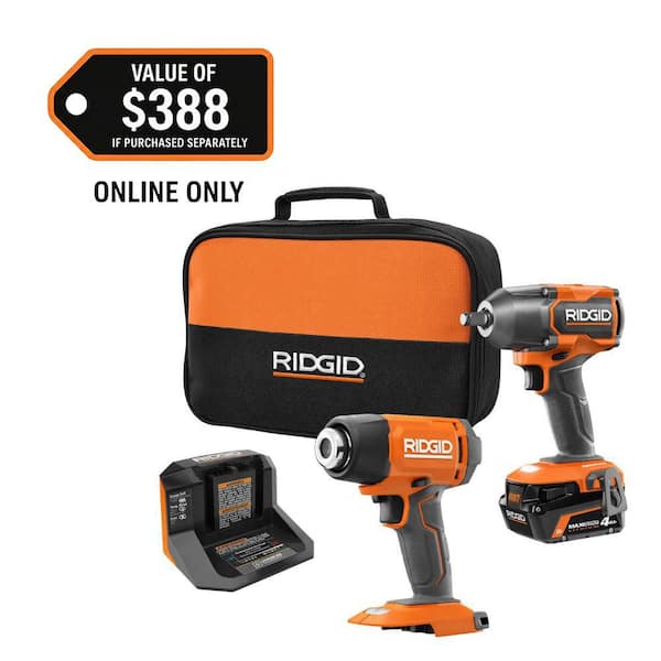 18V Cordless 2-Tool Combo Kit w/ Brushless 1/2 in. Impact Wrench, Heat Gun, 4.0 Ah MAX Output Battery, and Charger