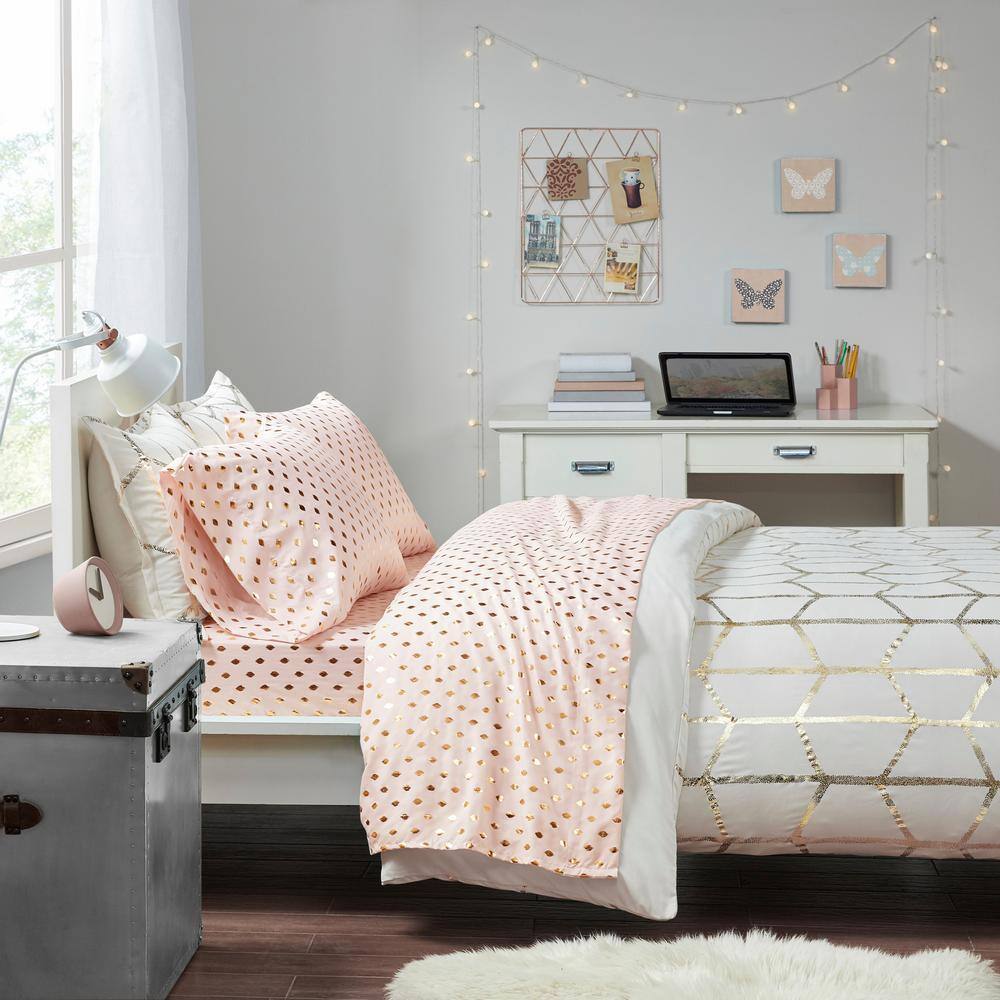 Blush and Gold Metallic Dot Queen Microfiber Sheet Set