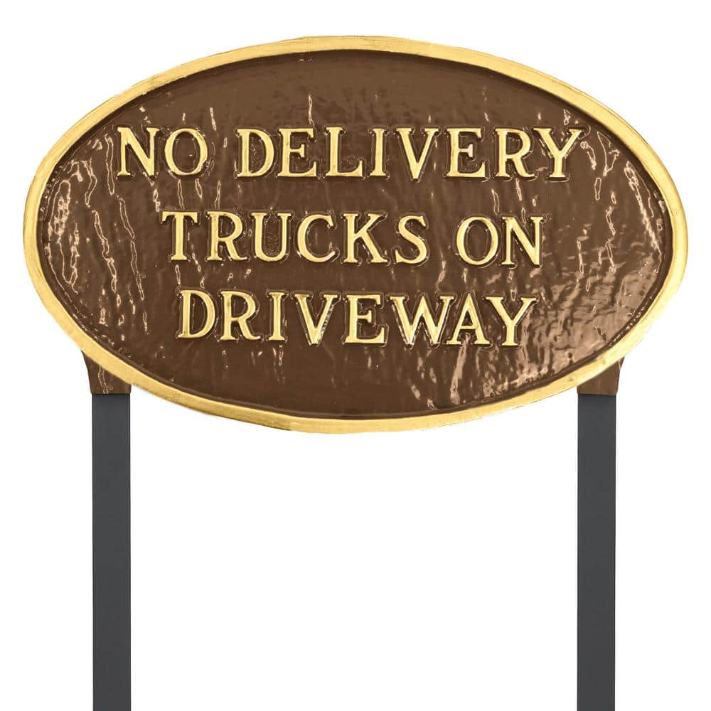 No Delivery Trucks on Driveway Standard Oval Statement Plaque with 17.5 in. Lawn Stakes-Oil Rubbed/Gold price history on PriceWatchPro