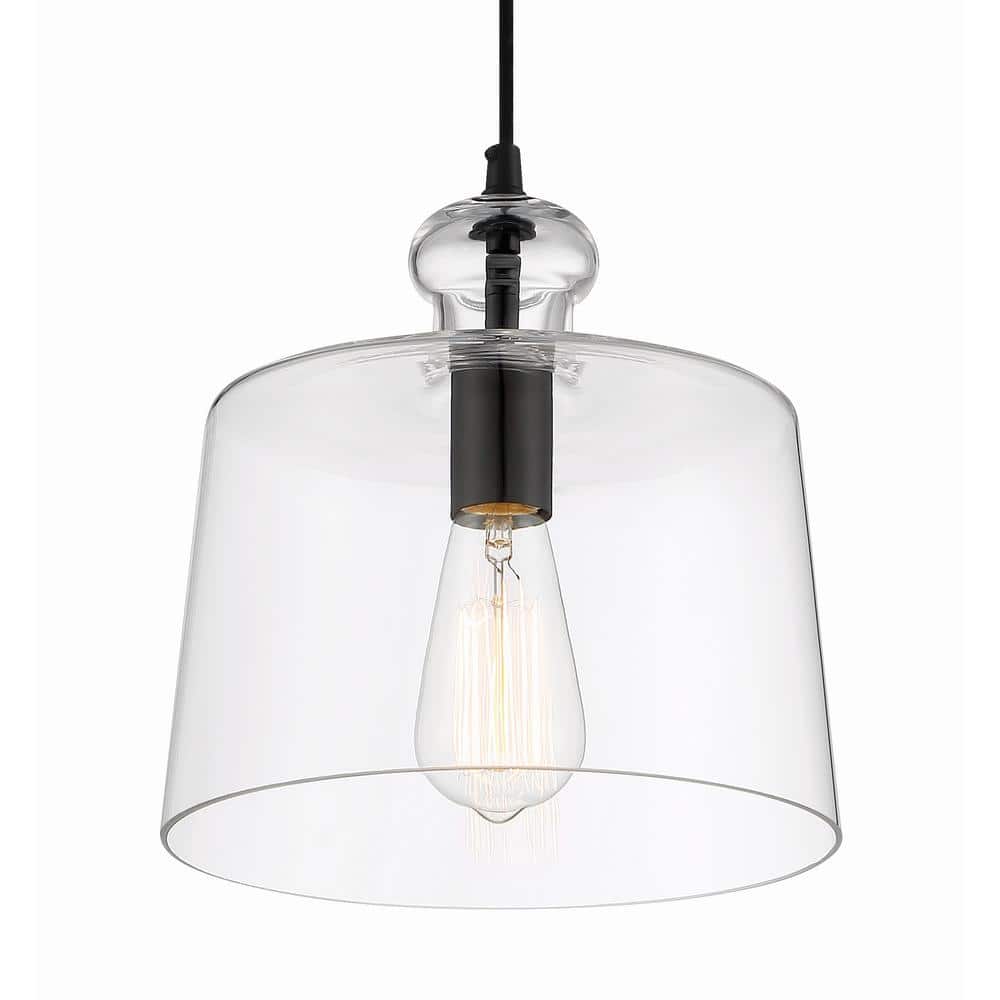 Coal Clear Glass Drum Pendant Light with Adjustable Height
