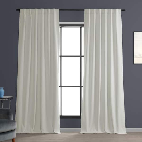 Exclusive Fabrics & Furnishings Off White Performance Linen 50 in. W x 96 in. L Rod Pocket Hotel Blackout Curtain (Single Panel)
