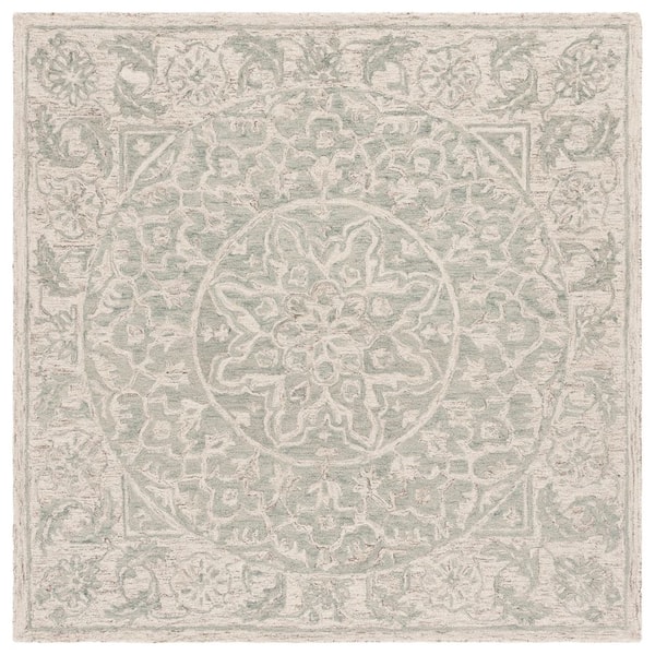 Micro-Loop 6 ft. x 6 ft. Light Blue/Beige Ornate Abstract Medallion Square Area Rug