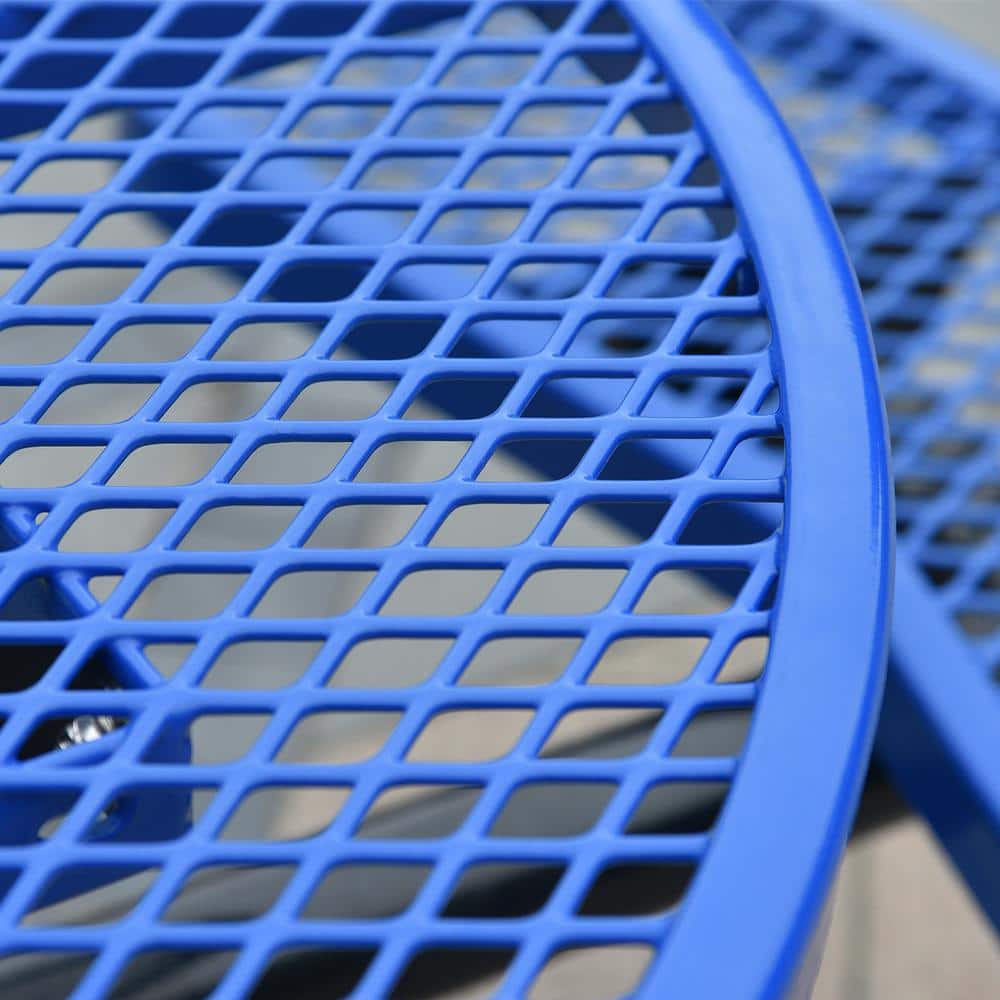 46 in. Blue Round Steel Outdoor Picnic Table with Benches