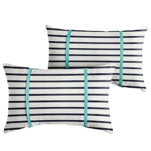 Sunbrella Blue White Stripe with Aruba Blue Rectangular Outdoor Knife Edge Lumbar Pillows (2-Pack)