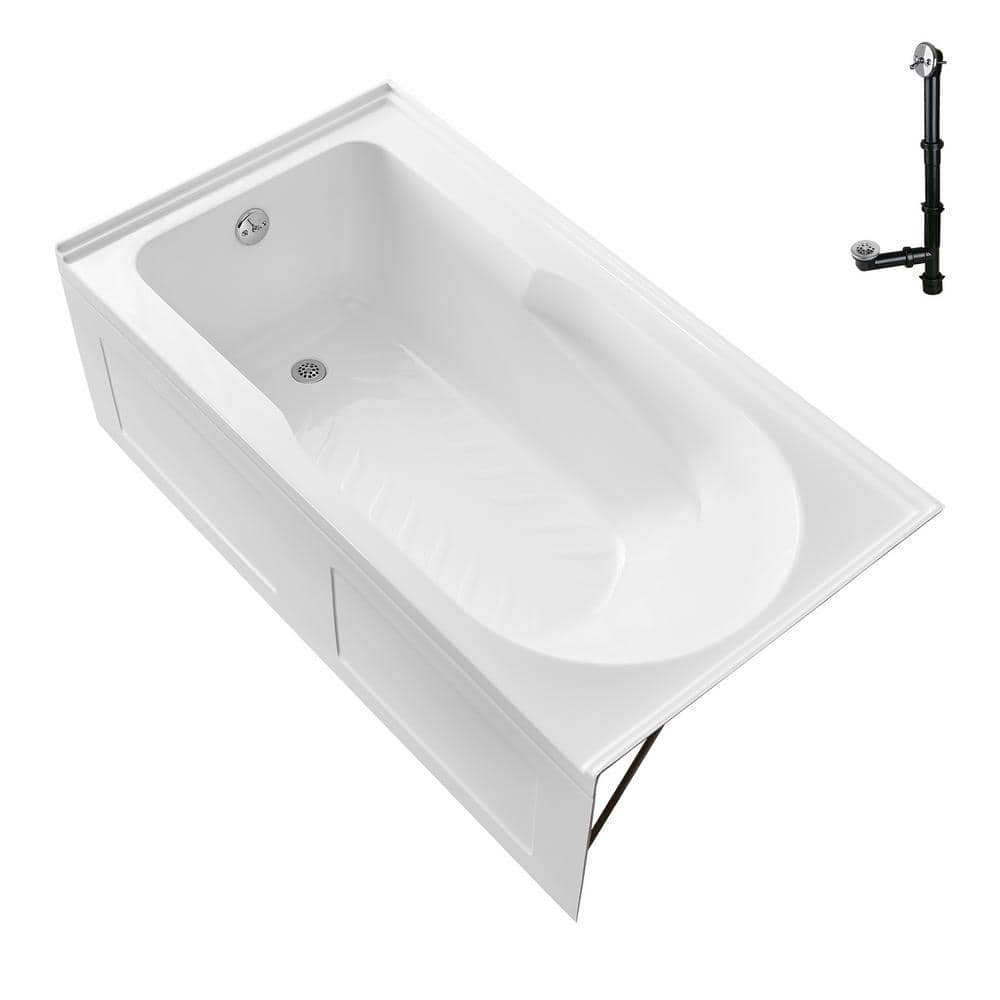 Glossy White Acrylic Rectangular Alcove Bathtub with Chrome Drain