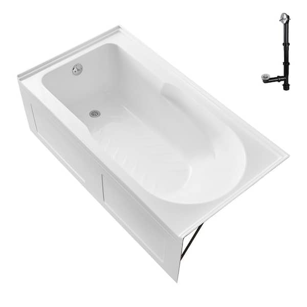 Streamline GA-310-22-CH 60 in. x 32 in. Acrylic Soaking Alcove Bathtub in Glossy White with Left-Hand Drain in Polished Chrome