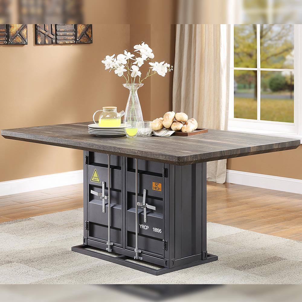 Transitional Cargo 66" Walnut & Gunmetal Dining Table with Storage