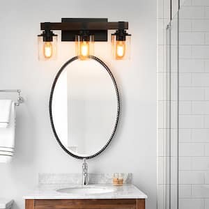 18.5 in. 3-Light Rustic Retro Brown Vanity Light with Clear Glass Shade