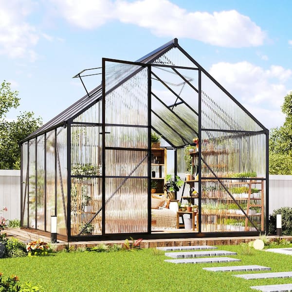 8 ft.. W x 10 ft.. D x 6.7 ft.. H Aluminum Black Greenhouse