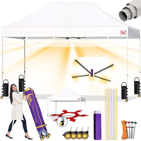 Commercial 10 ft. x 15 ft. White Pop Up Canopy Tent with Roller Bag