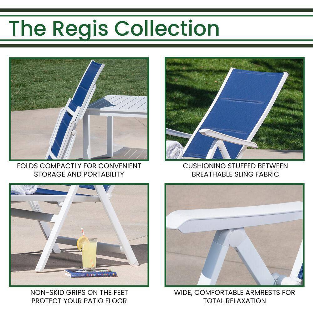 Regis White and Blue Aluminum Padded Sling Chaise Lounge