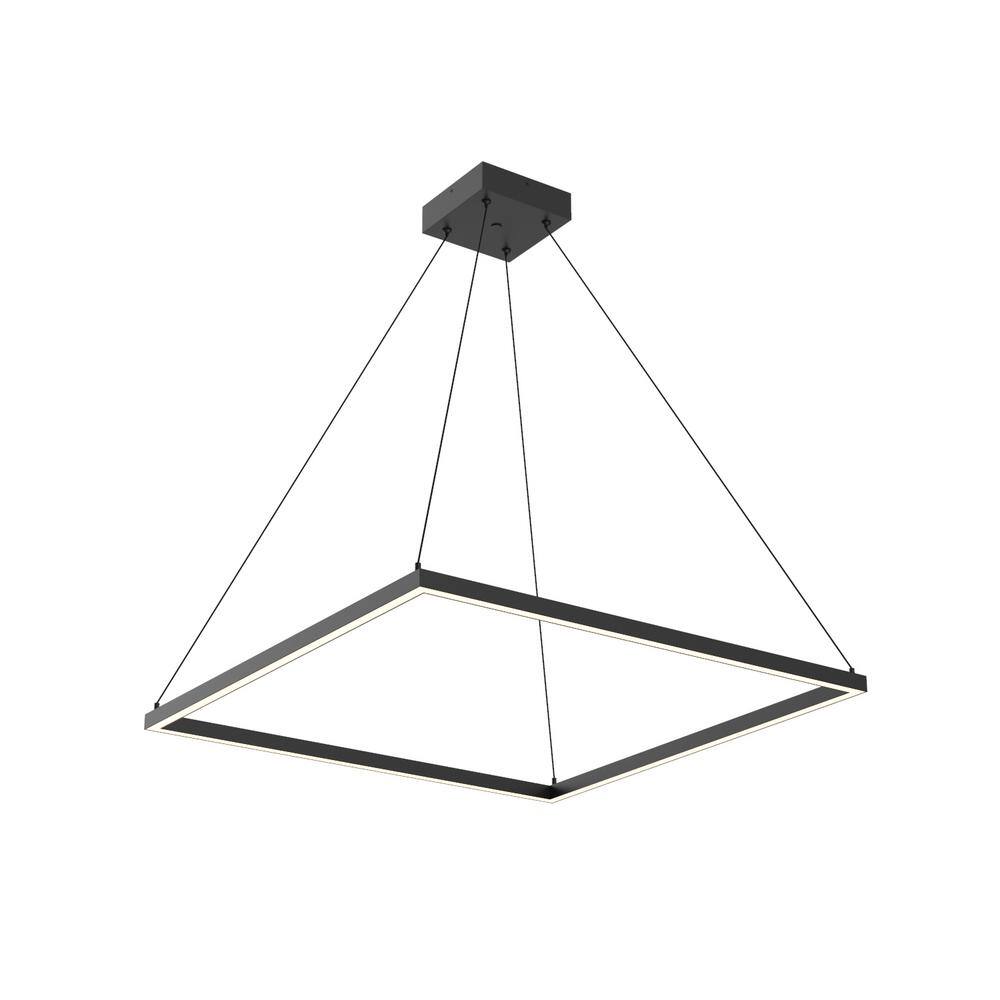 Sleek Piazza 31.5" Square LED Ceiling Chandelier in Black Aluminum