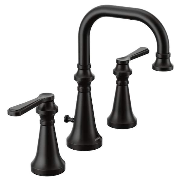 MOEN Colinet Traditional 8 in. Widespread Double Handle Bathroom Faucet with Lever Handles in Matte Black(Valve Not Included)